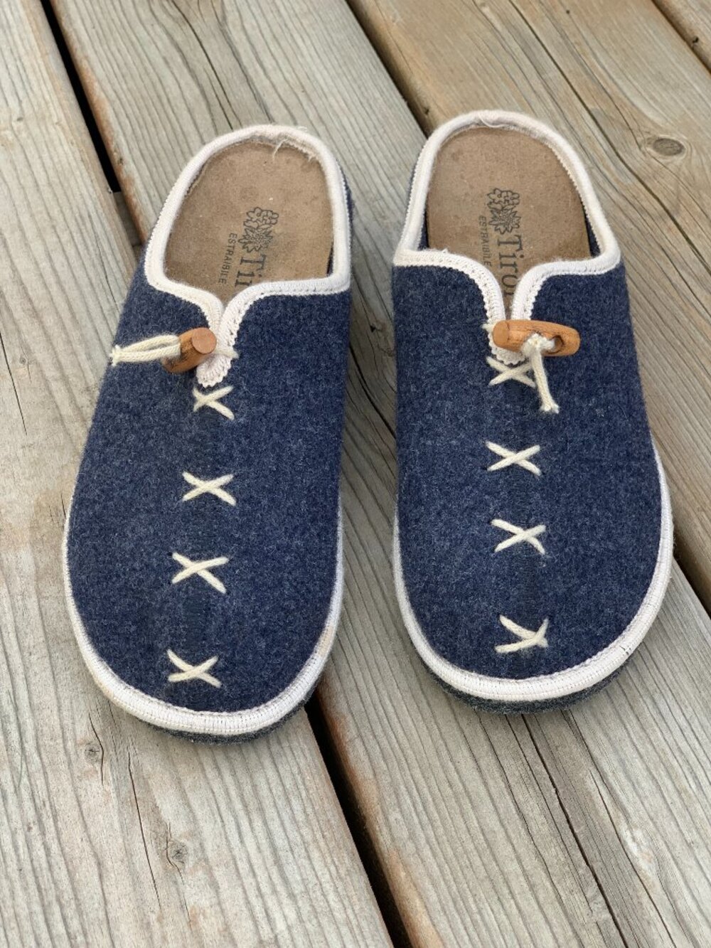 Tirol Estraibile Wool Clog Slippers 6.5 Navy Removable Cork Comfort Lounge Shoe